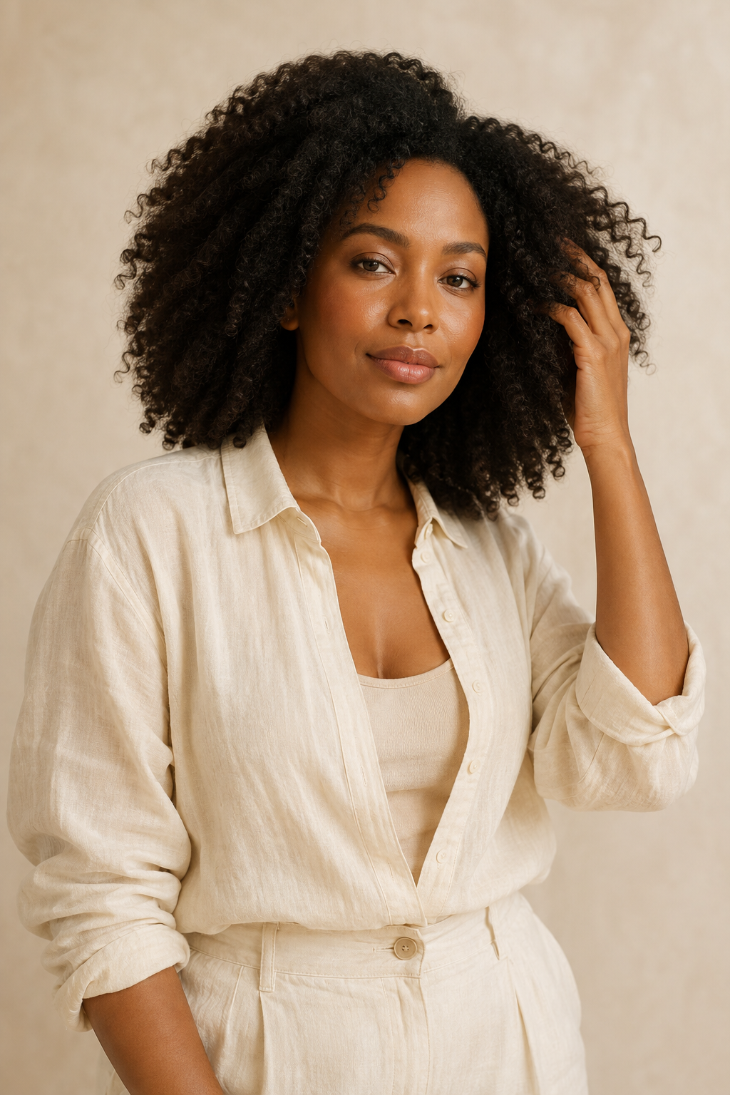 Black woman with natural textured hair in an Aclira beauty portrait